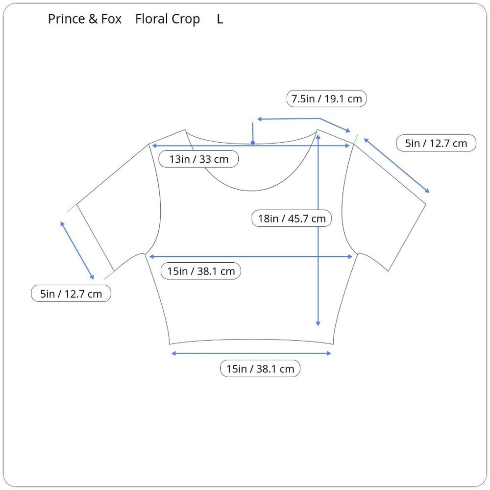 Prince and Fox Women’s Blue Floral Crop Top Tee Size L - Picture 6 of 6